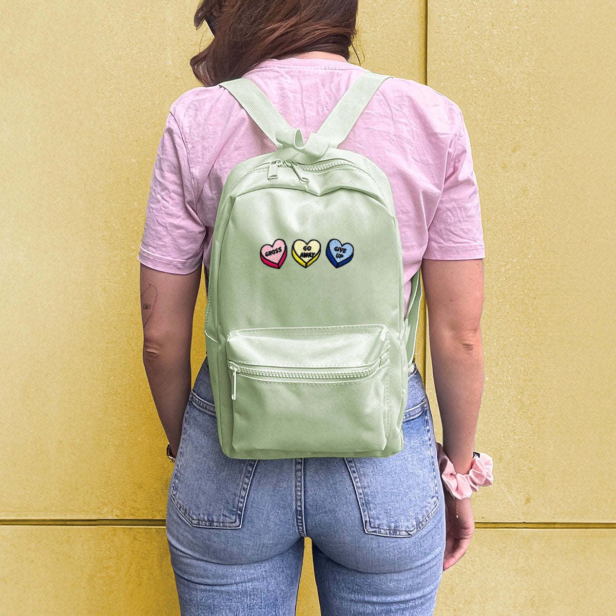 Rude Love Hearts Embroidered Mini Backpack