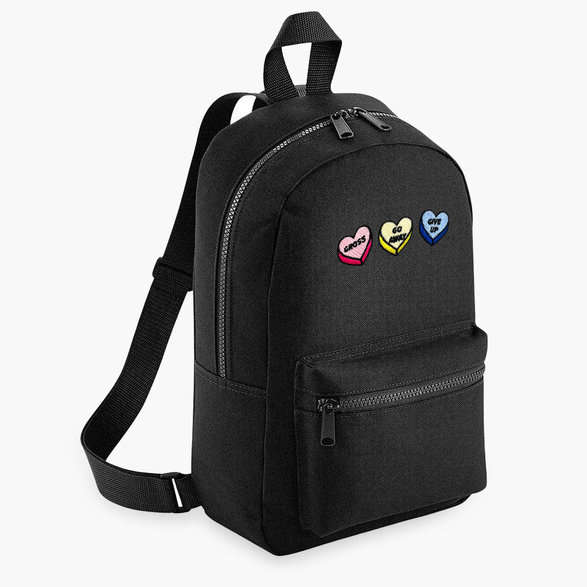 Rude Love Hearts Embroidered Mini Backpack