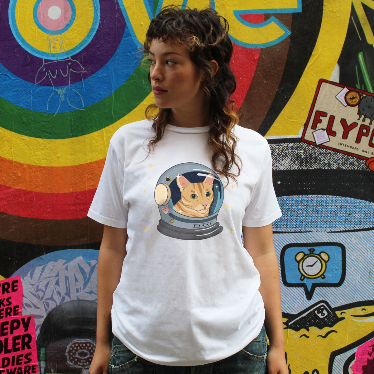 Space Cat Organic Cotton T-Shirt (Unisex )