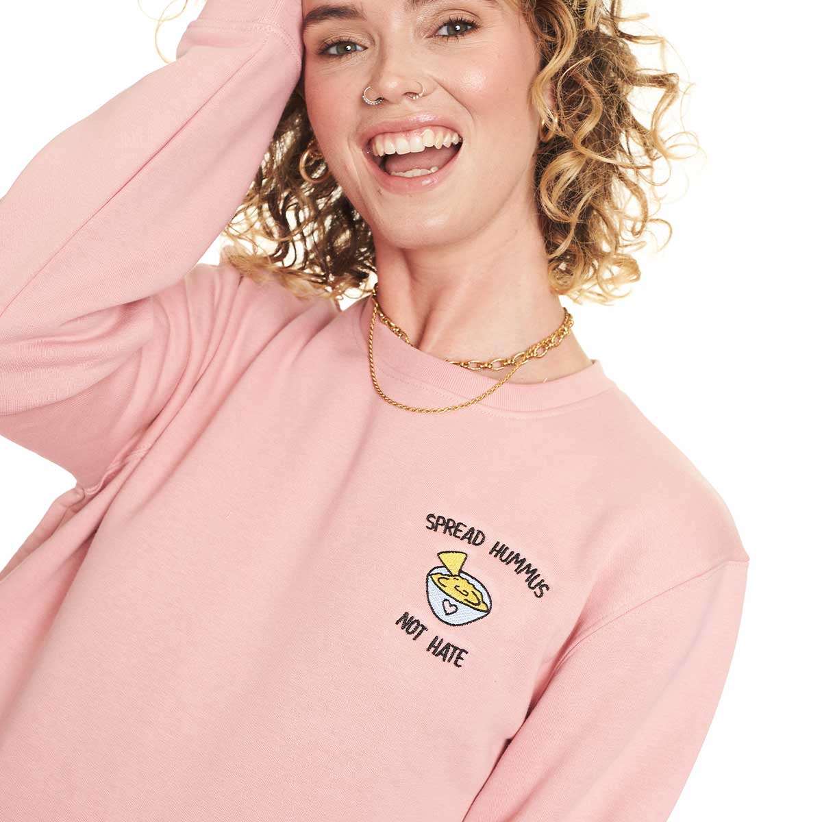Spread Hummus Not Hate Embroidered Sweatshirt (Unisex)