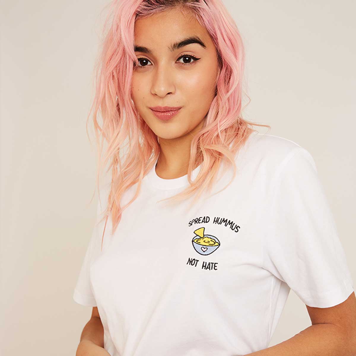 Spread Hummus Not Hate Embroidered T-Shirt (Unisex)