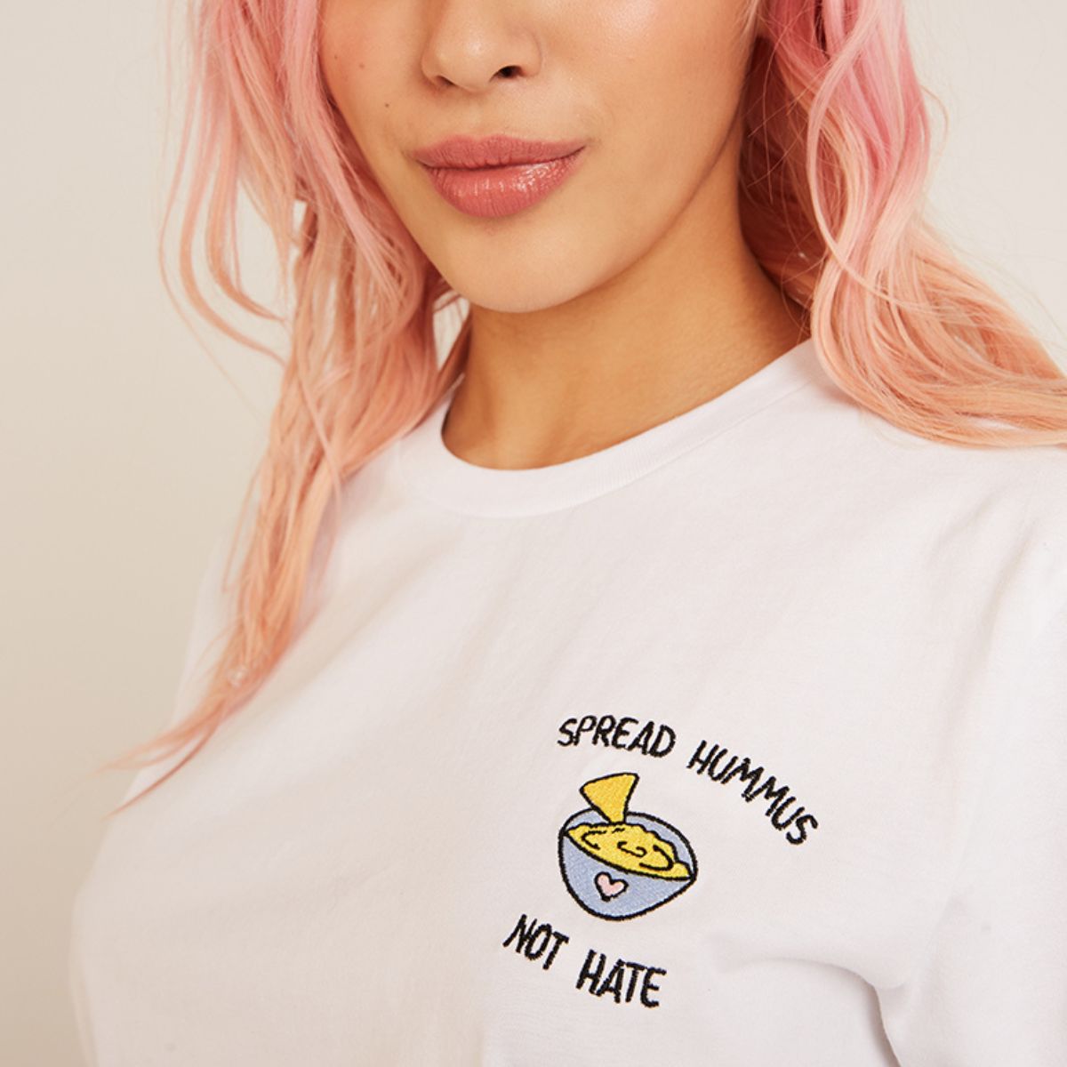 Spread Hummus Not Hate Embroidered T-Shirt (Unisex)