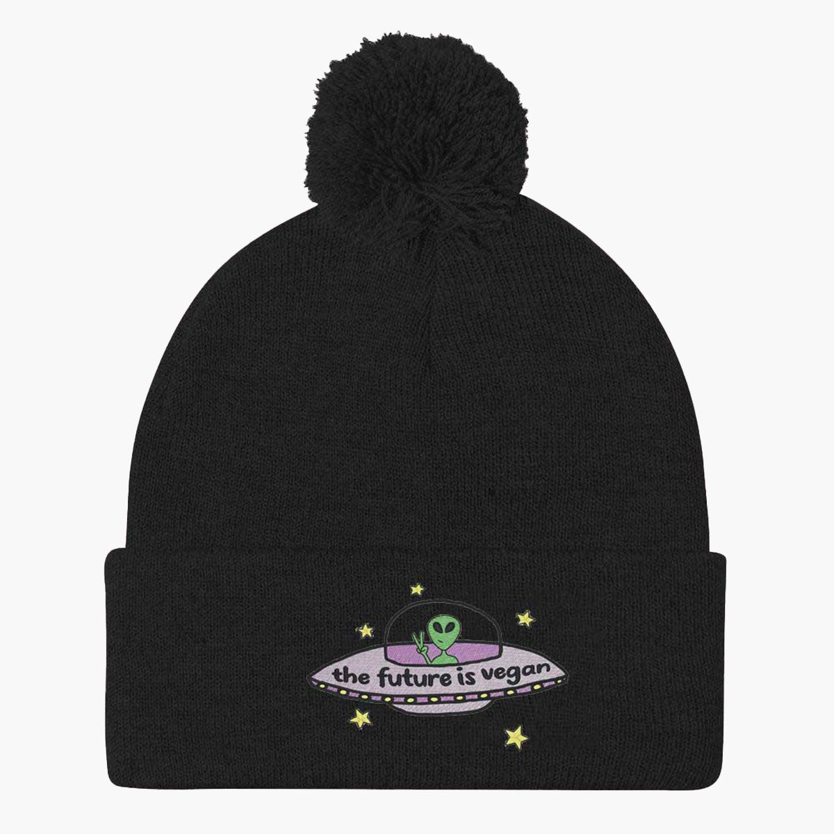 The Future Is Vegan Embroidered  Pom Pom Beanie
