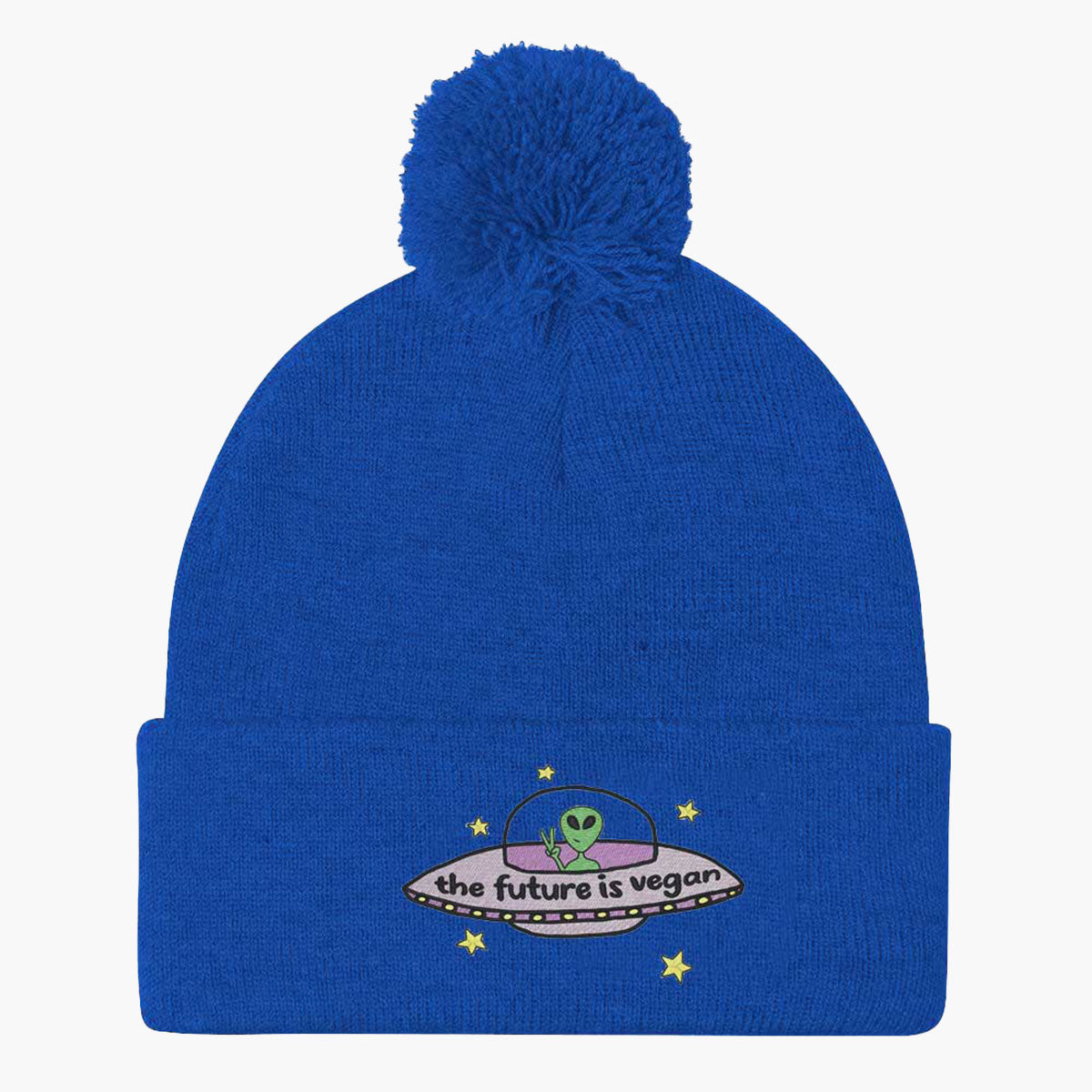 The Future Is Vegan Embroidered  Pom Pom Beanie