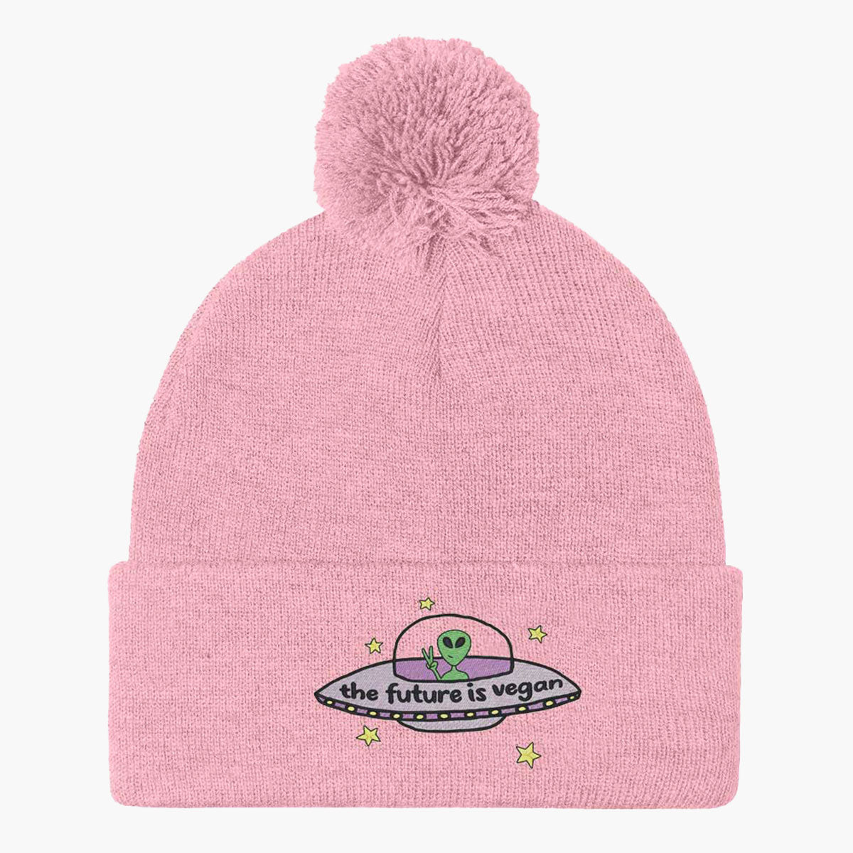 The Future Is Vegan Embroidered  Pom Pom Beanie