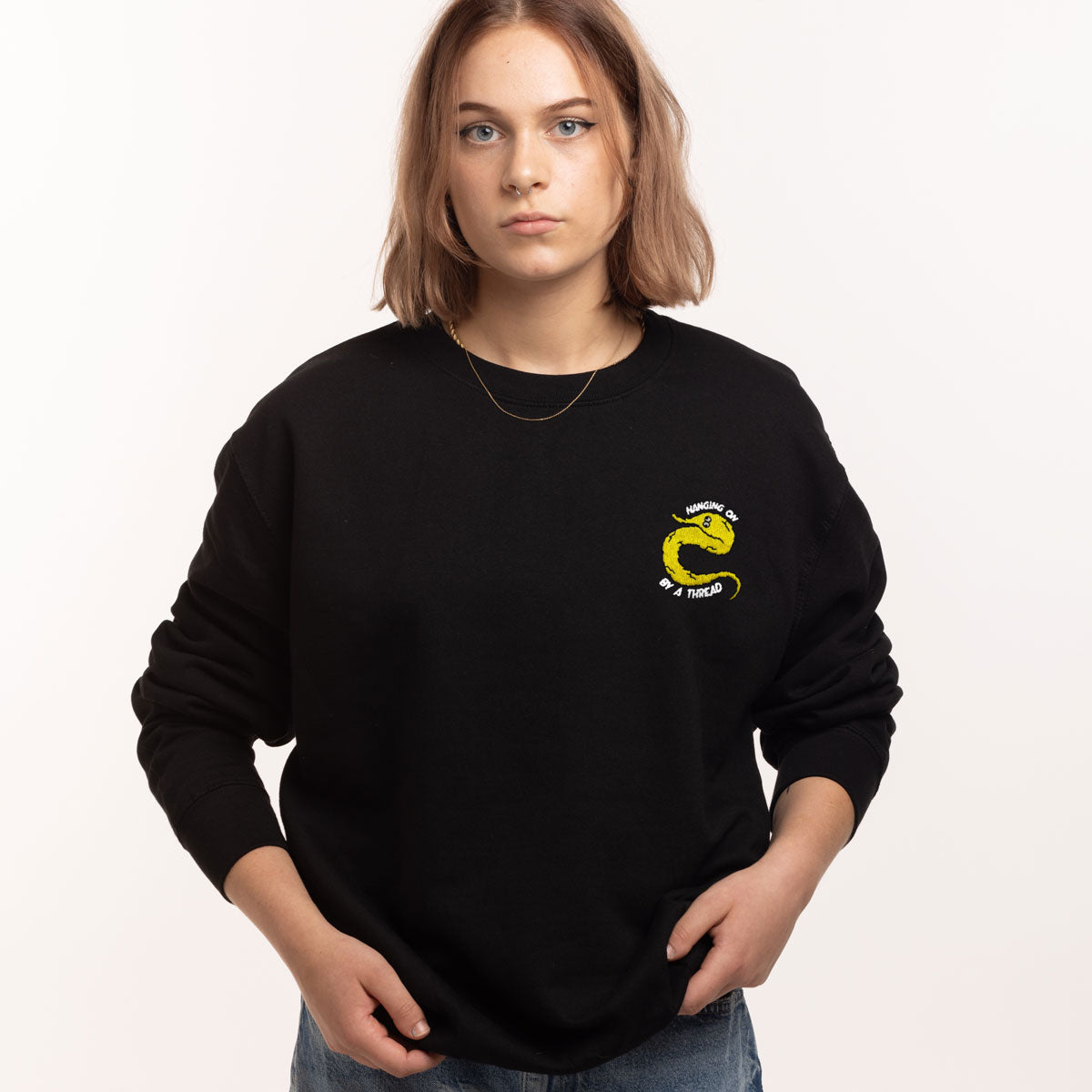 Yellow Worm On A String Embroidered Sweatshirt (Unisex)
